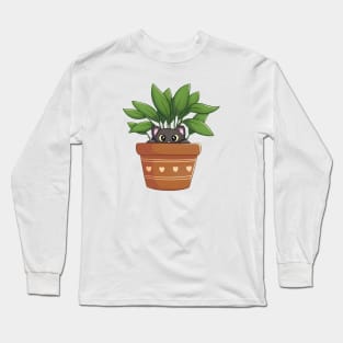 Black Cat In A Pot Long Sleeve T-Shirt